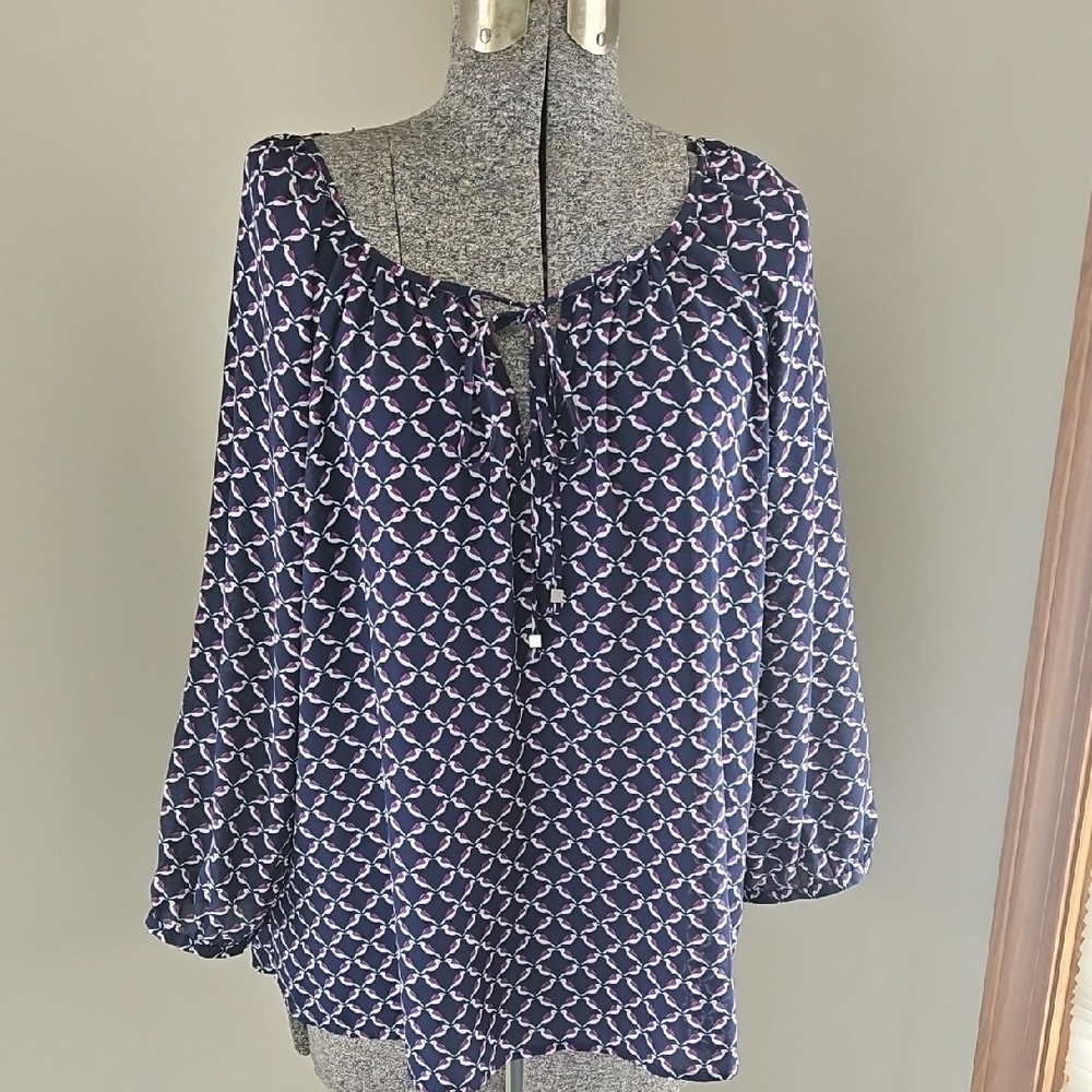 Navy Patterned Women's Top